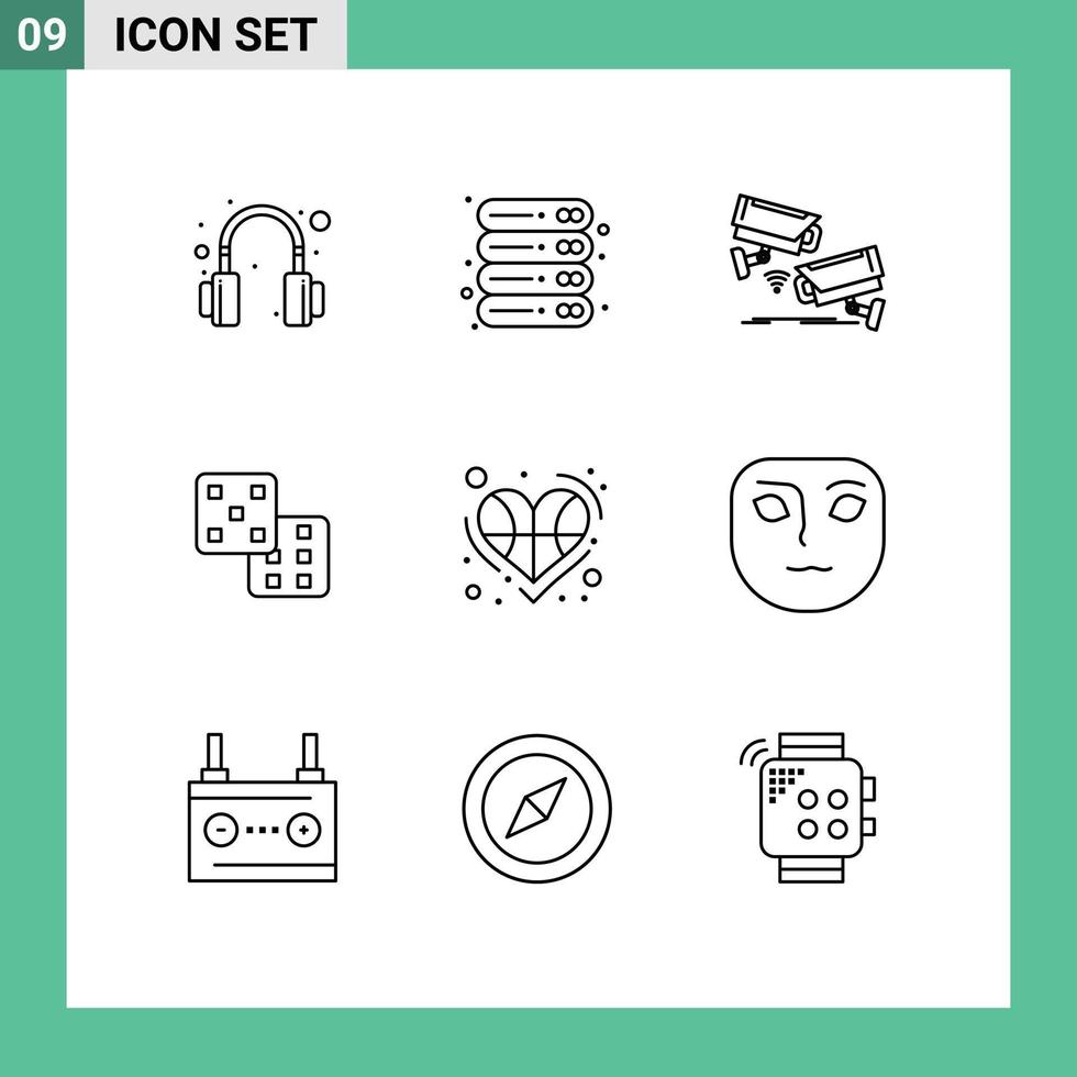 9 Creative Icons Modern Signs and Symbols of basketball probability cctv gaming technology Editable Vector Design Elements