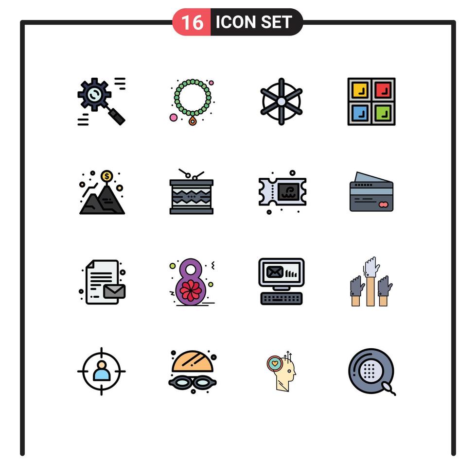 Universal Icon Symbols Group of 16 Modern Flat Color Filled Lines of mountain achievement boat window construction Editable Creative Vector Design Elements