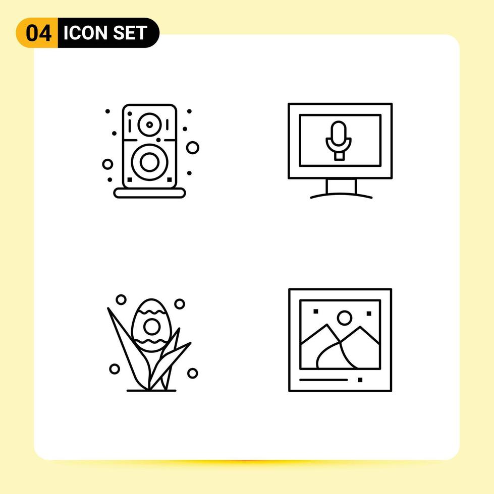 Set of 4 Modern UI Icons Symbols Signs for audio holiday speaker microphone camera Editable Vector Design Elements