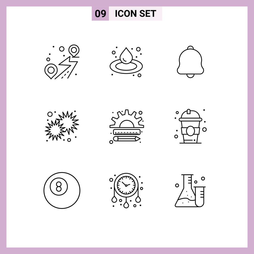 Set of 9 Commercial Outlines pack for creative star bell day shine Editable Vector Design Elements