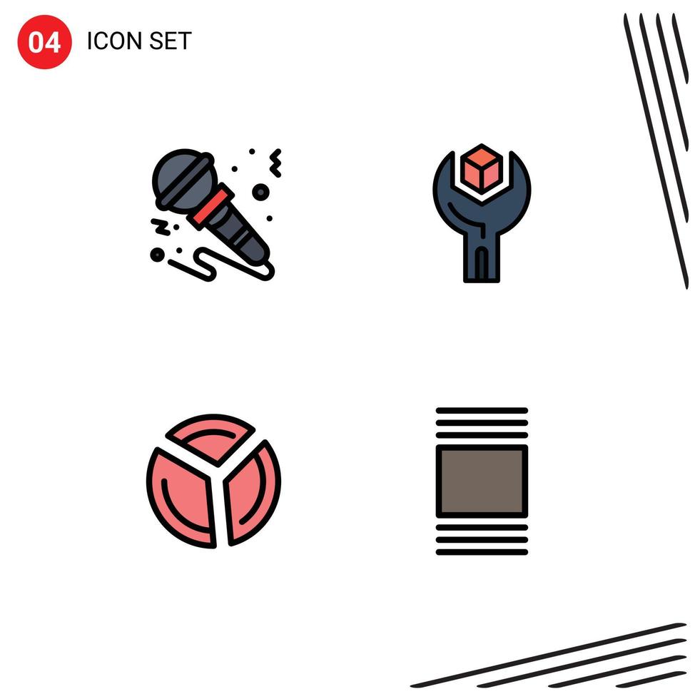 4 Filledline Flat Color concept for Websites Mobile and Apps microphone service music develop graph Editable Vector Design Elements