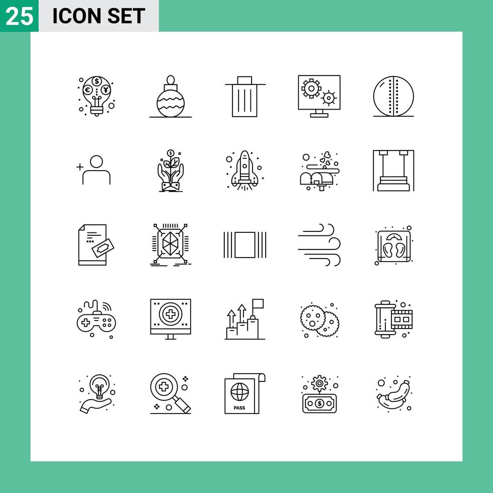 Universal Icon Symbols Group of 25 Modern Lines of cricket ball screen been preference configure Editable Vector Design Elements