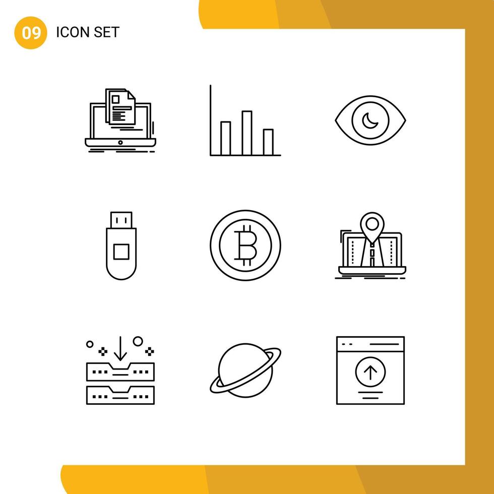 9 Thematic Vector Outlines and Editable Symbols of navigation bitcoin eye data usb Editable Vector Design Elements