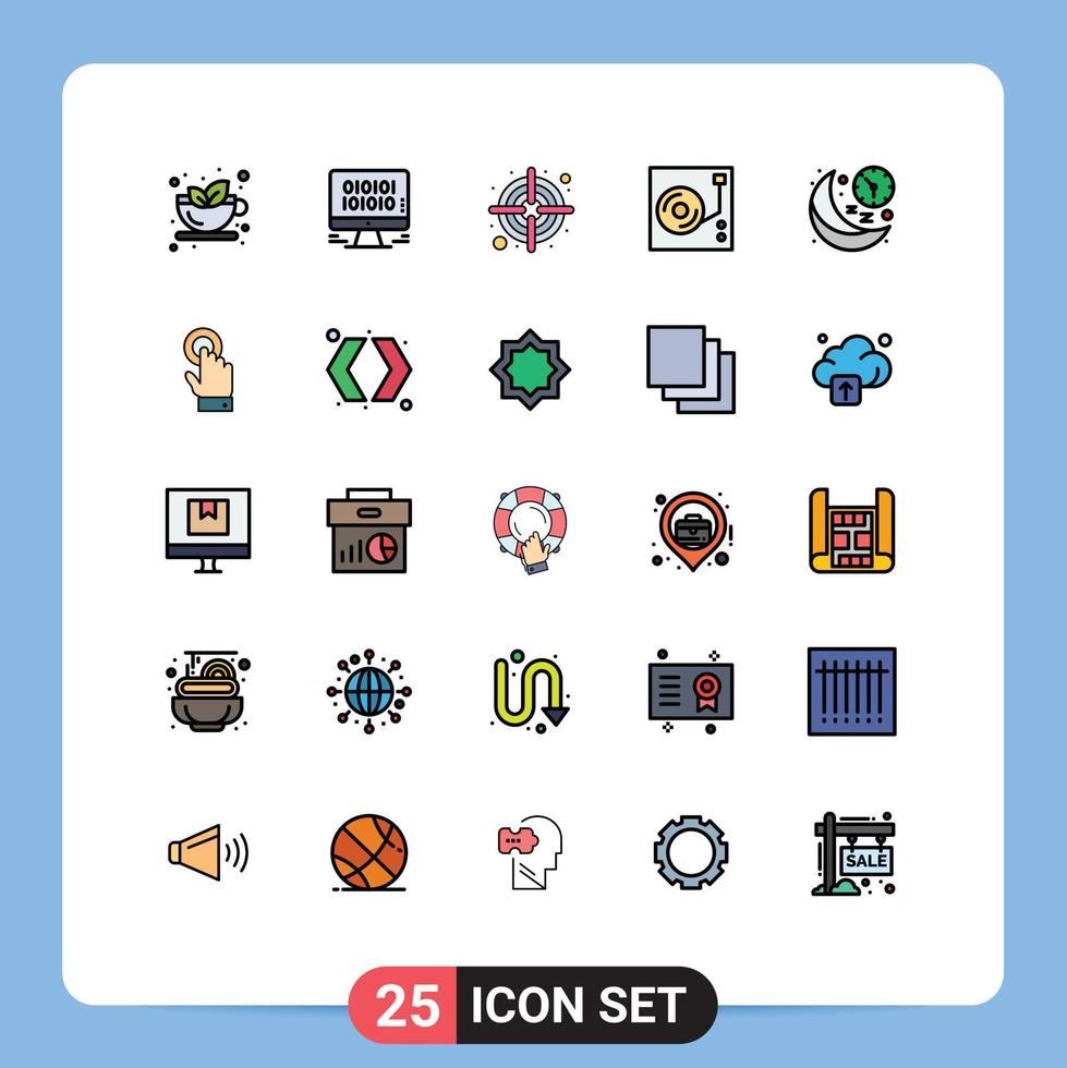 paquete de iconos vectoriales de stock de 25 signos y símbolos de línea para el reproductor de audio de dardos de reloj lunar elementos de diseño vectorial editables vector