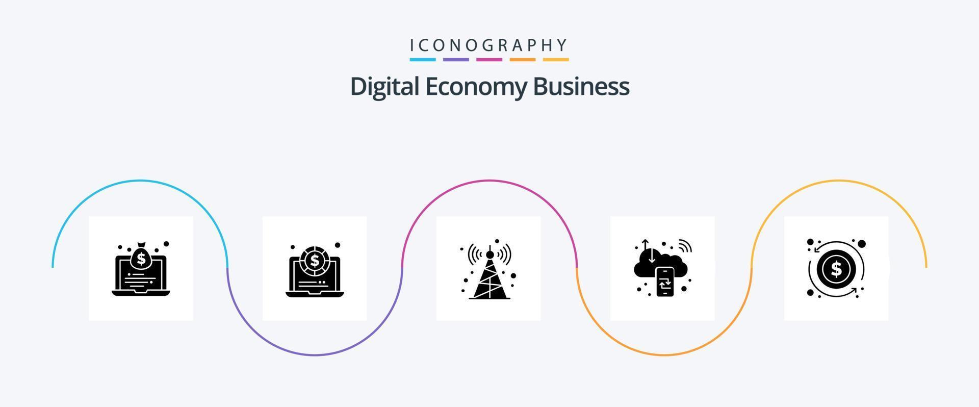 Digital Economy Business Glyph 5 Icon Pack Including exchange. arrow