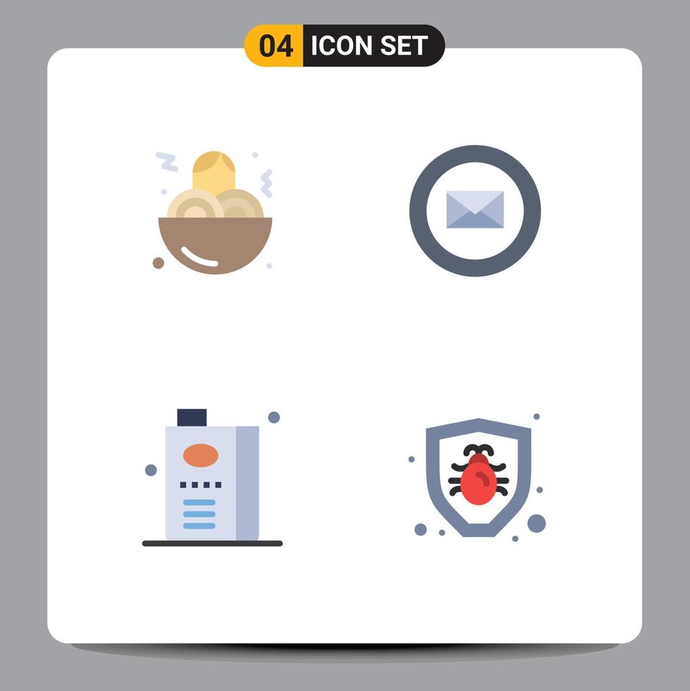 Group of 4 Flat Icons Signs and Symbols for spaghetti fruit mail and bug Editable Vector Design Elements