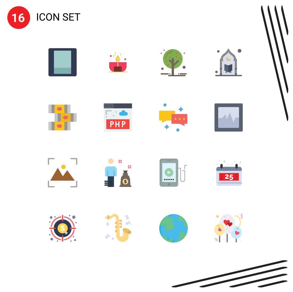 Universal Icon Symbols Group of 16 Modern Flat Colors of light nature candle lighter tree Editable Pack of Creative Vector Design Elements