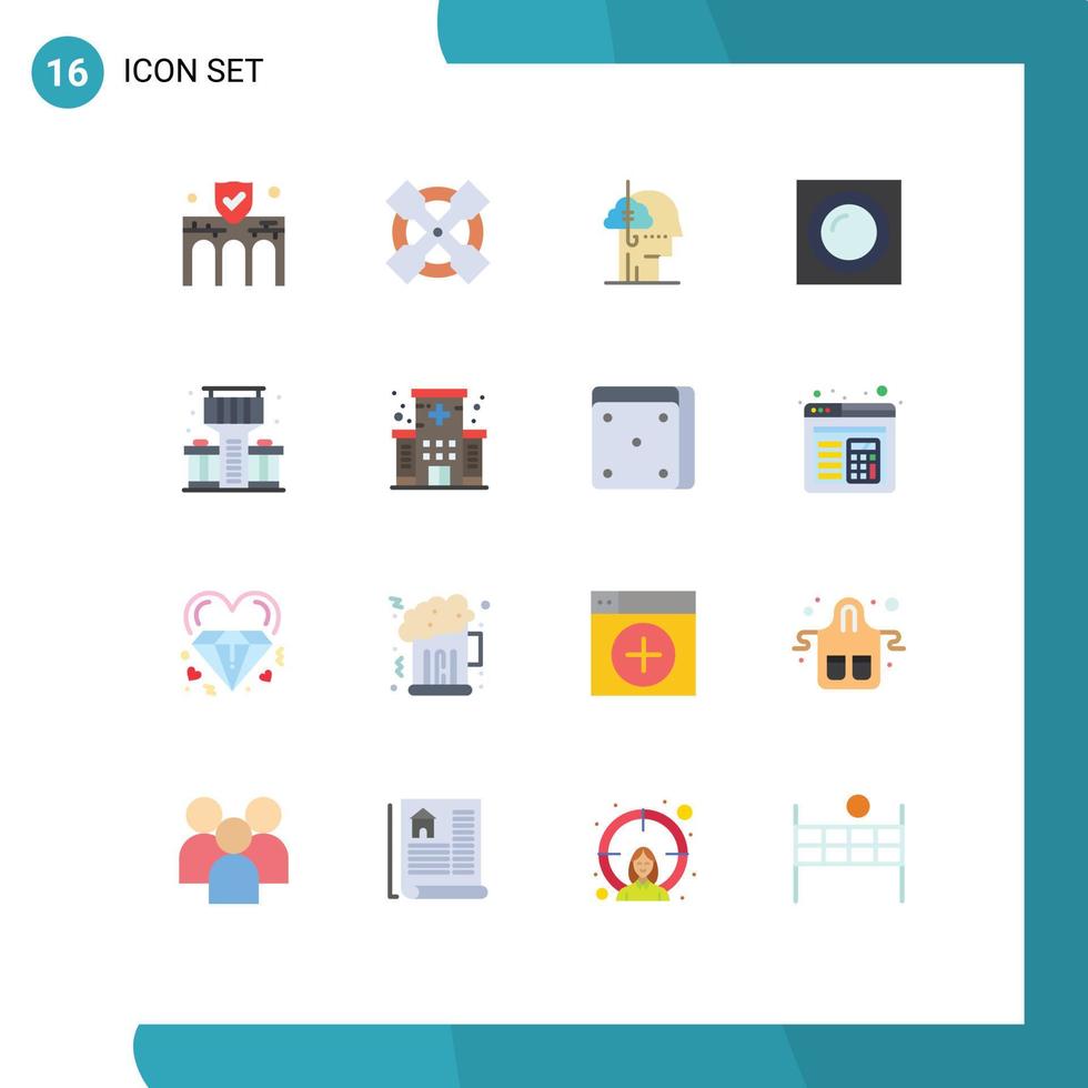 conjunto moderno de 16 colores planos y símbolos, como la creación de hábitos de herramientas de seguros de adicción, paquete editable de elementos creativos de diseño de vectores