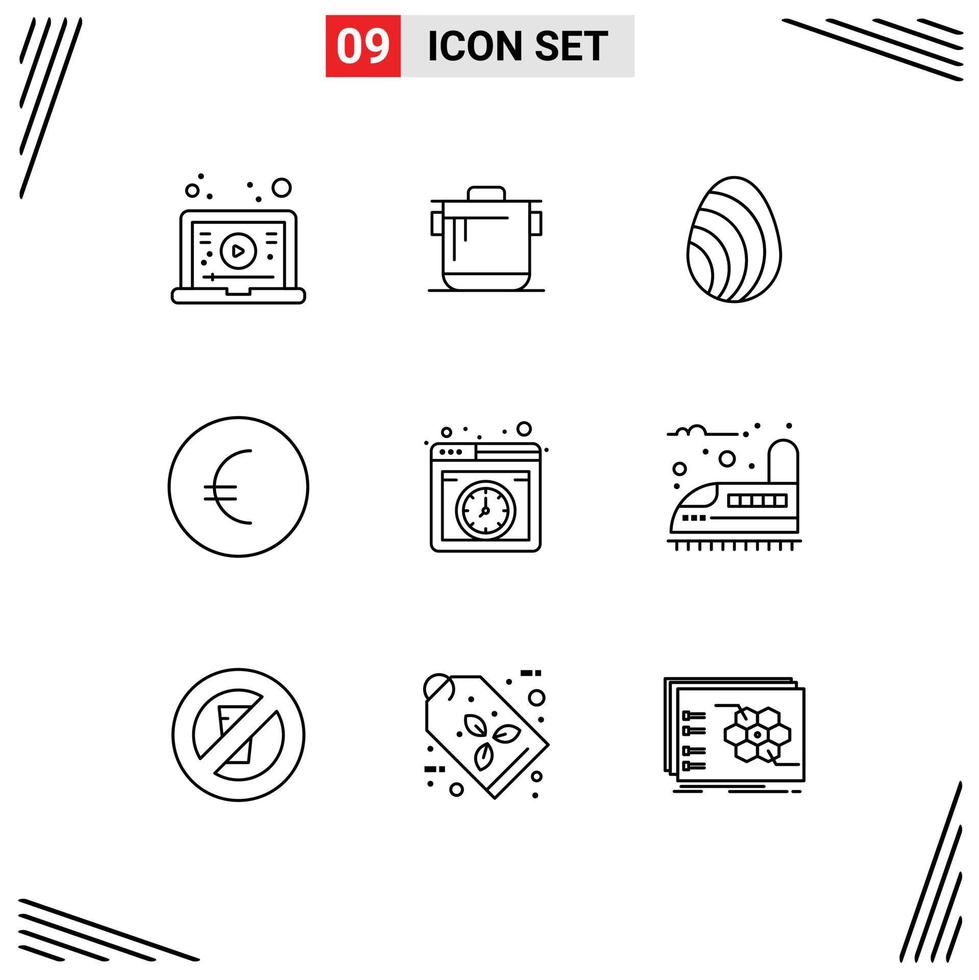 Universal Icon Symbols Group of 9 Modern Outlines of online hosting egg cloud euro Editable Vector Design Elements