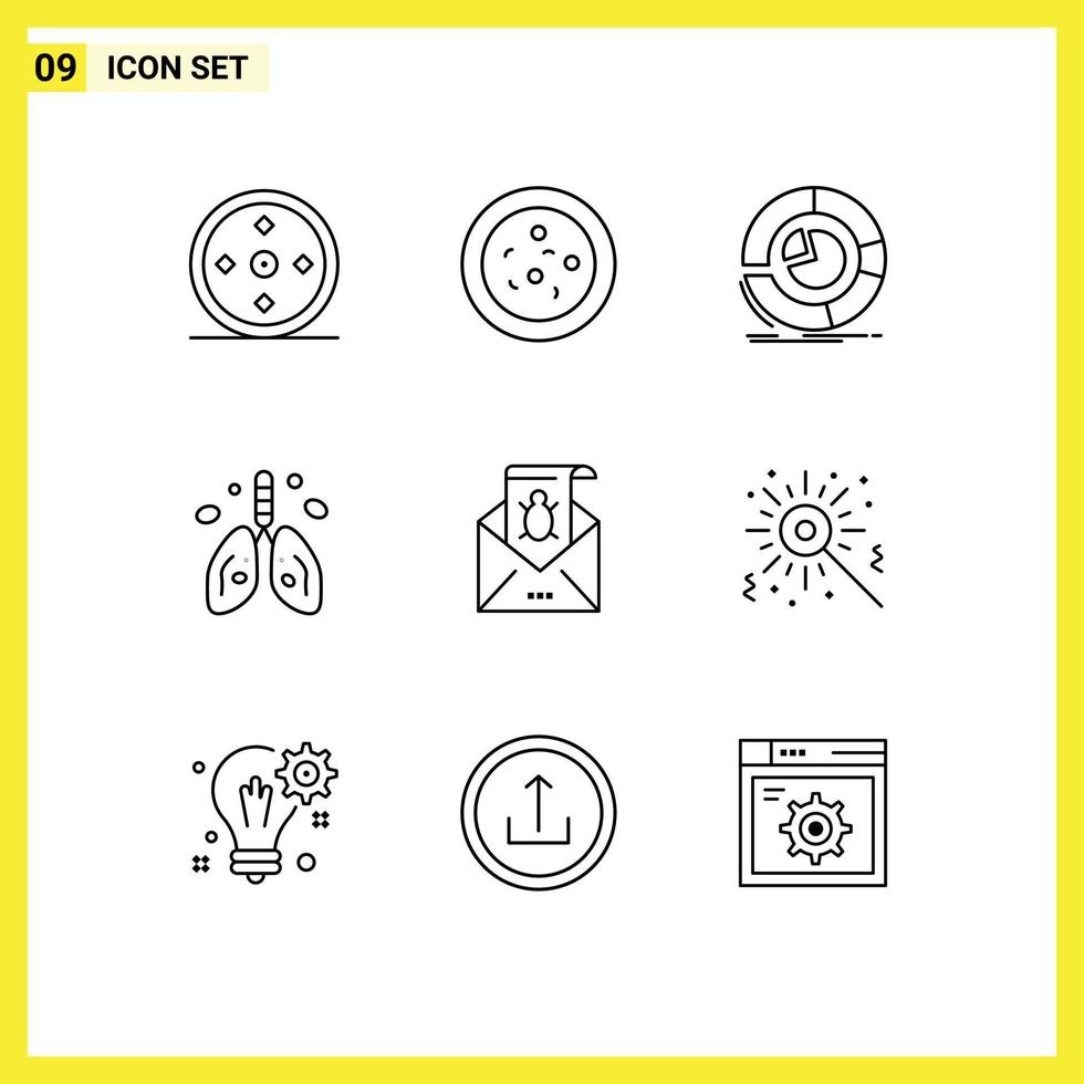 Pack of 9 Modern Outlines Signs and Symbols for Web Print Media such as e organ business lung cancer Editable Vector Design Elements