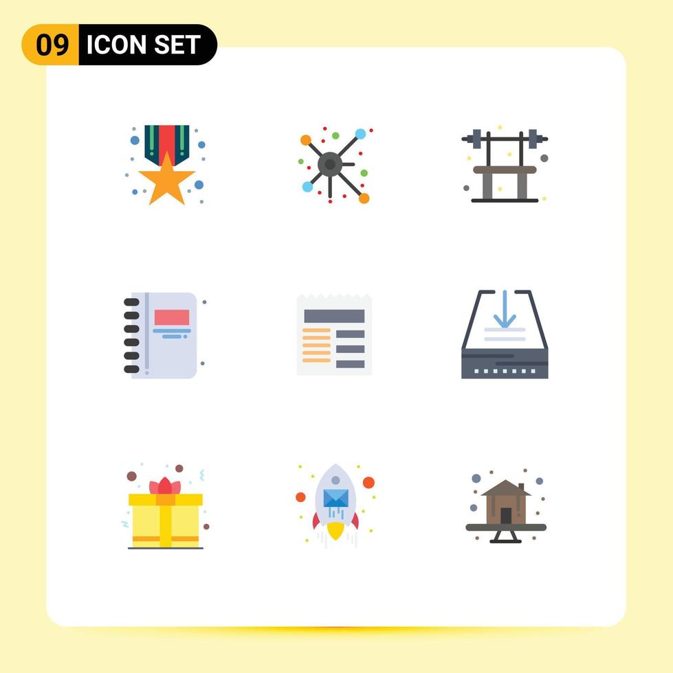 9 Universal Flat Color Signs Symbols of text open book bench education back to school Editable Vector Design Elements