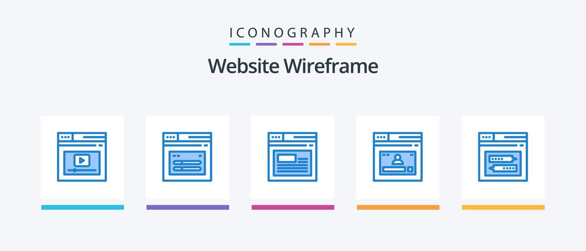 Website Wireframe Blue 5 Icon Pack Including website. page. website. internet. website. Creative Icons Design vector