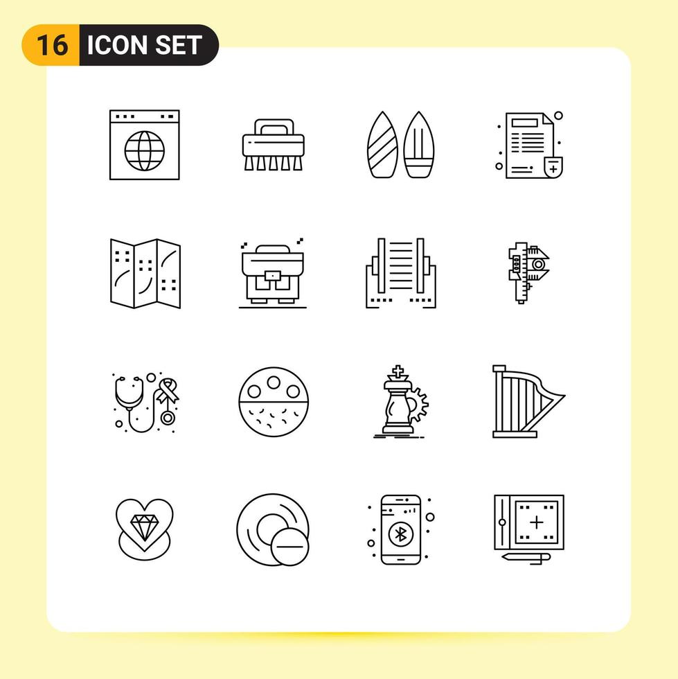 Set of 16 Commercial Outlines pack for location map snowboard report hospital Editable Vector Design Elements