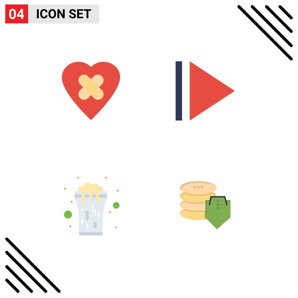 Pack of 4 Modern Flat Icons Signs and Symbols for Web Print Media such as heal shield play celebrate security Editable Vector Design Elements