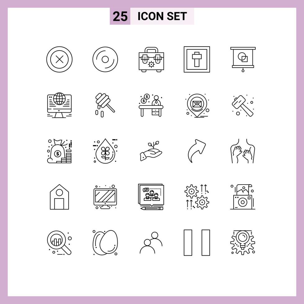Mobile Interface Line Set of 25 Pictograms of education sign multimedia holiday cross Editable Vector Design Elements