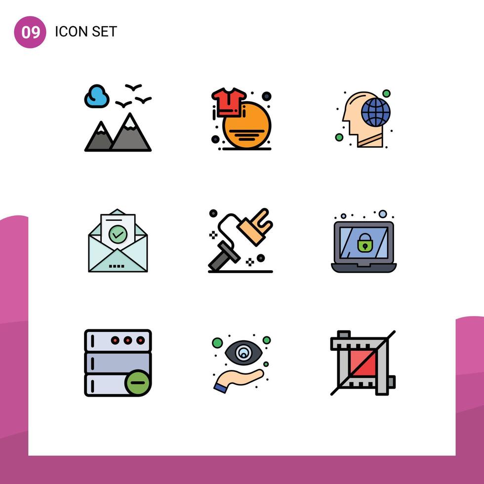 Universal Icon Symbols Group of 9 Modern Filledline Flat Colors of education email shirt mail human Editable Vector Design Elements
