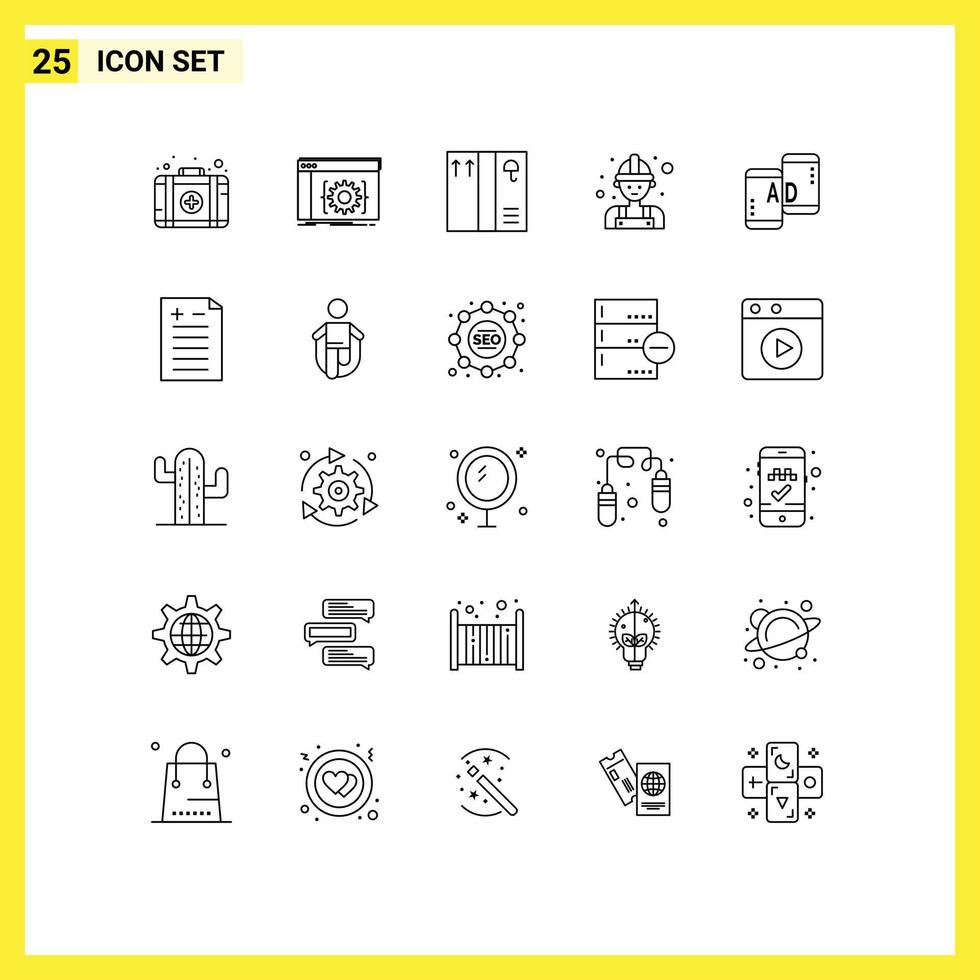 Line Pack of 25 Universal Symbols of marketing mobile box advertising man Editable Vector Design Elements