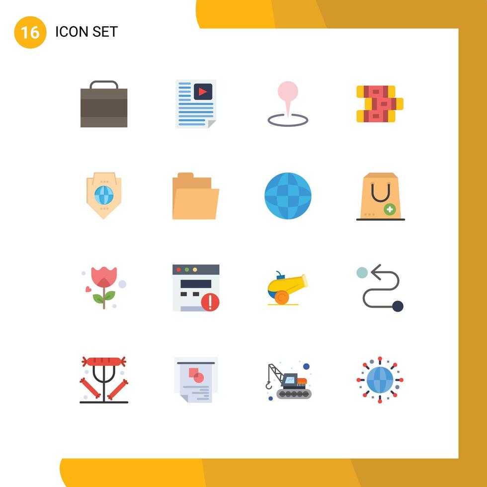 16 Universal Flat Color Signs Symbols of case map data report pin Editable Pack of Creative Vector Design Elements