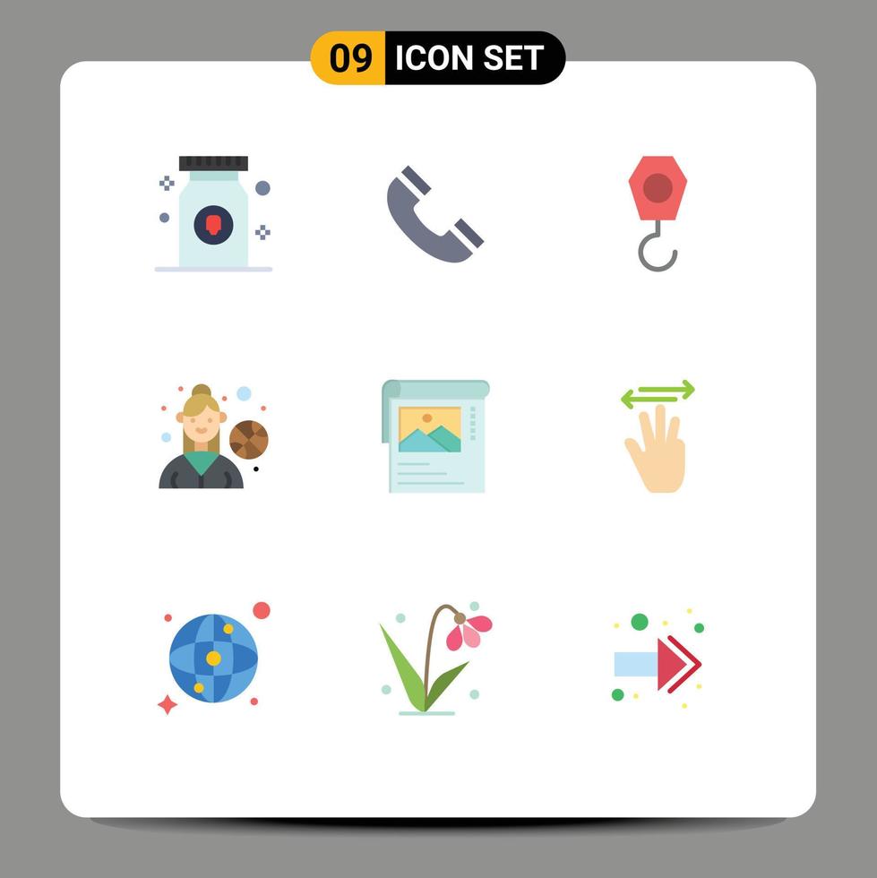 Set of 9 Modern UI Icons Symbols Signs for brosher wallpaper construction cleander female player Editable Vector Design Elements