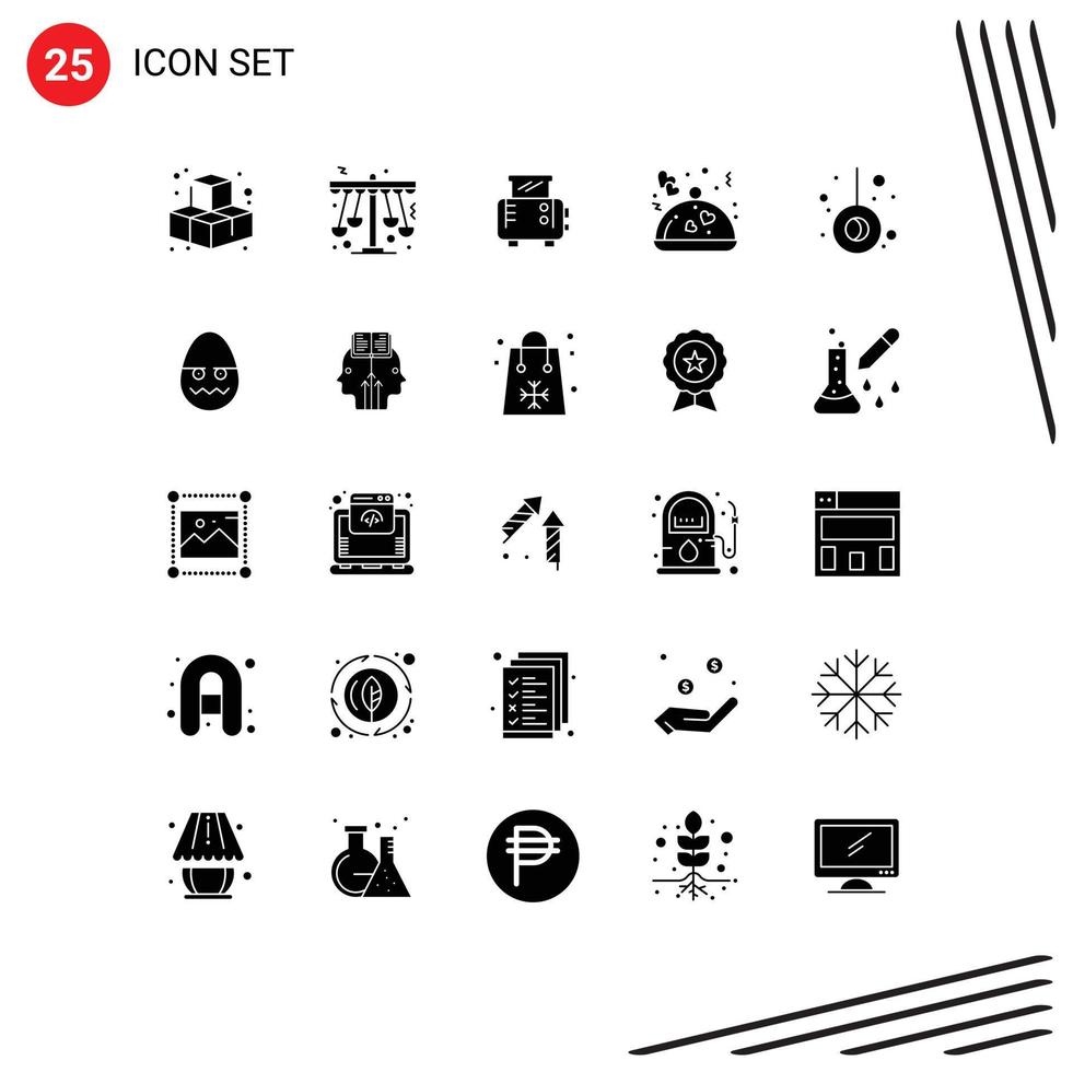 Set of 25 Vector Solid Glyphs on Grid for camping movement toast valentine restaurant Editable Vector Design Elements