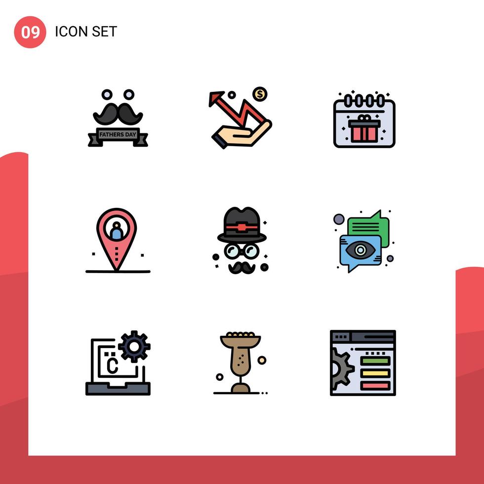 Universal Icon Symbols Group of 9 Modern Filledline Flat Colors of brim outsource birthday navigation job Editable Vector Design Elements