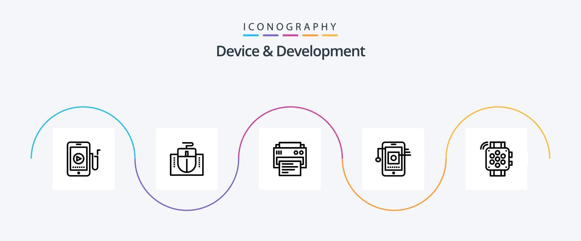 Device And Development Line 5 Icon Pack Including hand watch. network. printer. hardware. mobile vector