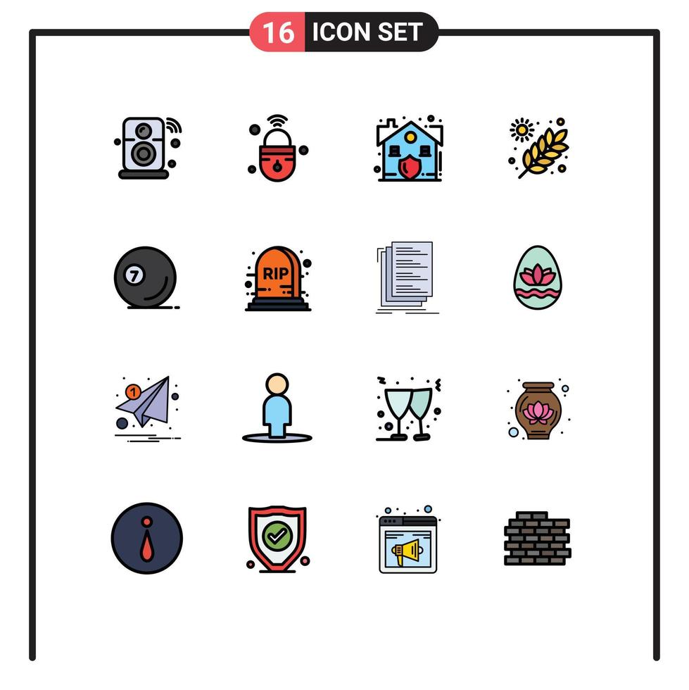 Pictogram Set of 16 Simple Flat Color Filled Lines of grains farming secure agriculture real Editable Creative Vector Design Elements