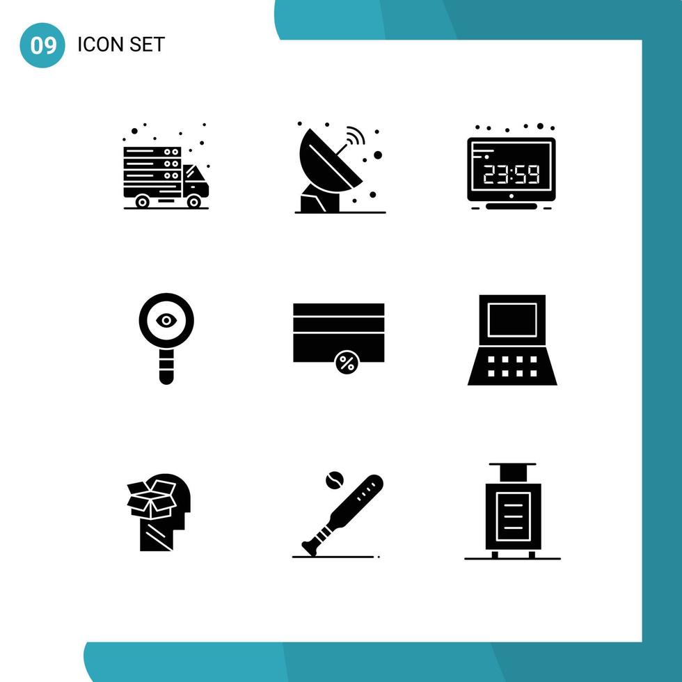 9 Thematic Vector Solid Glyphs and Editable Symbols of laboratory chemical space biology computer time Editable Vector Design Elements