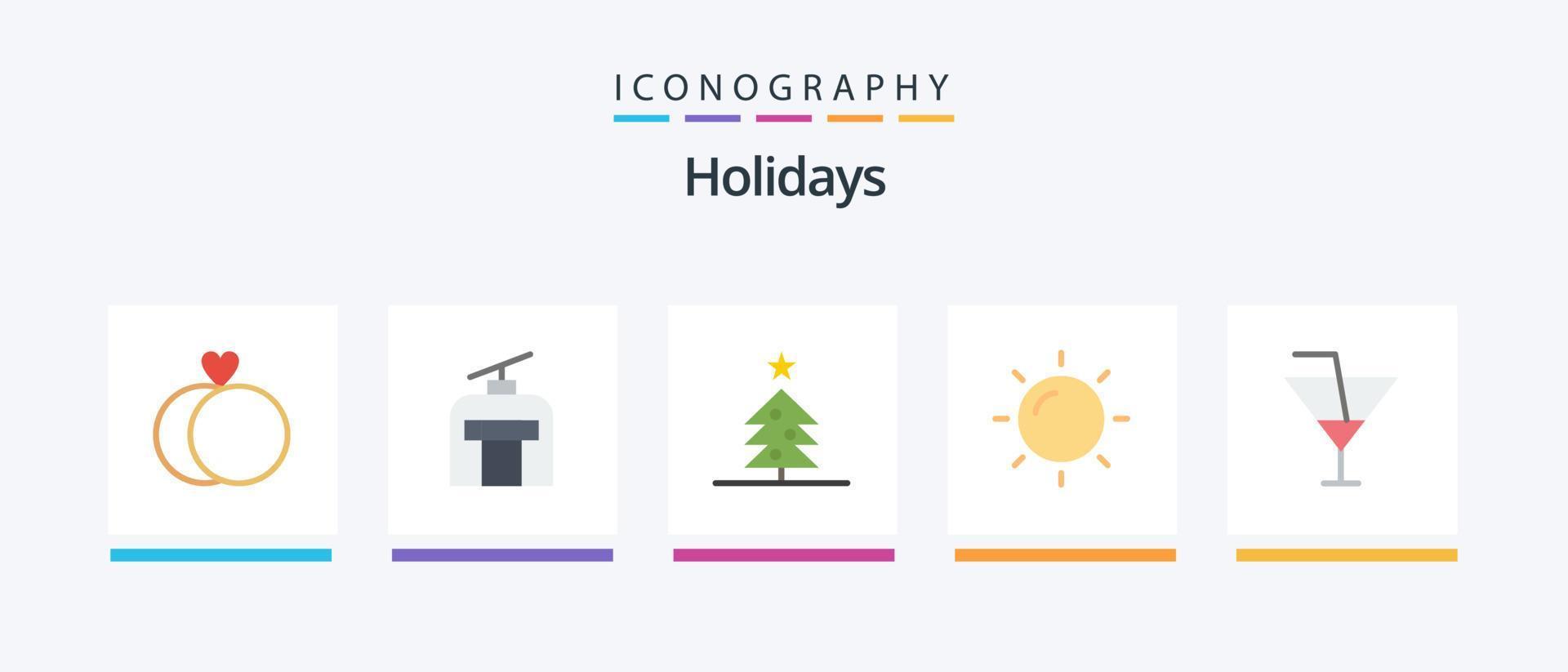 Paquete de 5 iconos planos de vacaciones que incluye fiesta. vidrio. Navidad. bebida. sol. diseño de iconos creativos vector