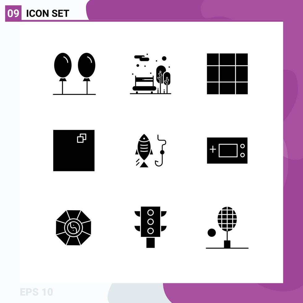 Set of 9 Modern UI Icons Symbols Signs for gameboy devices mesh hunting fish Editable Vector Design Elements
