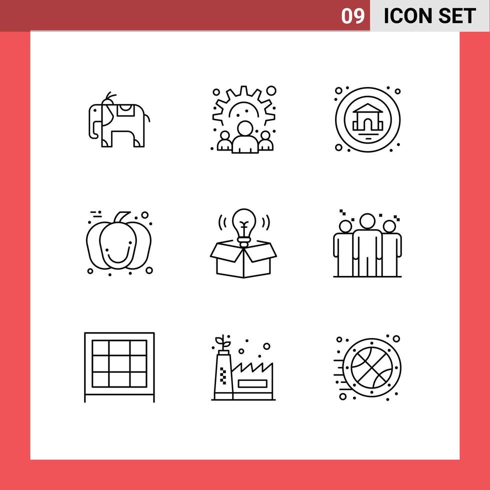 Stock Vector Icon Pack of 9 Line Signs and Symbols for business idea real estate bulb day Editable Vector Design Elements