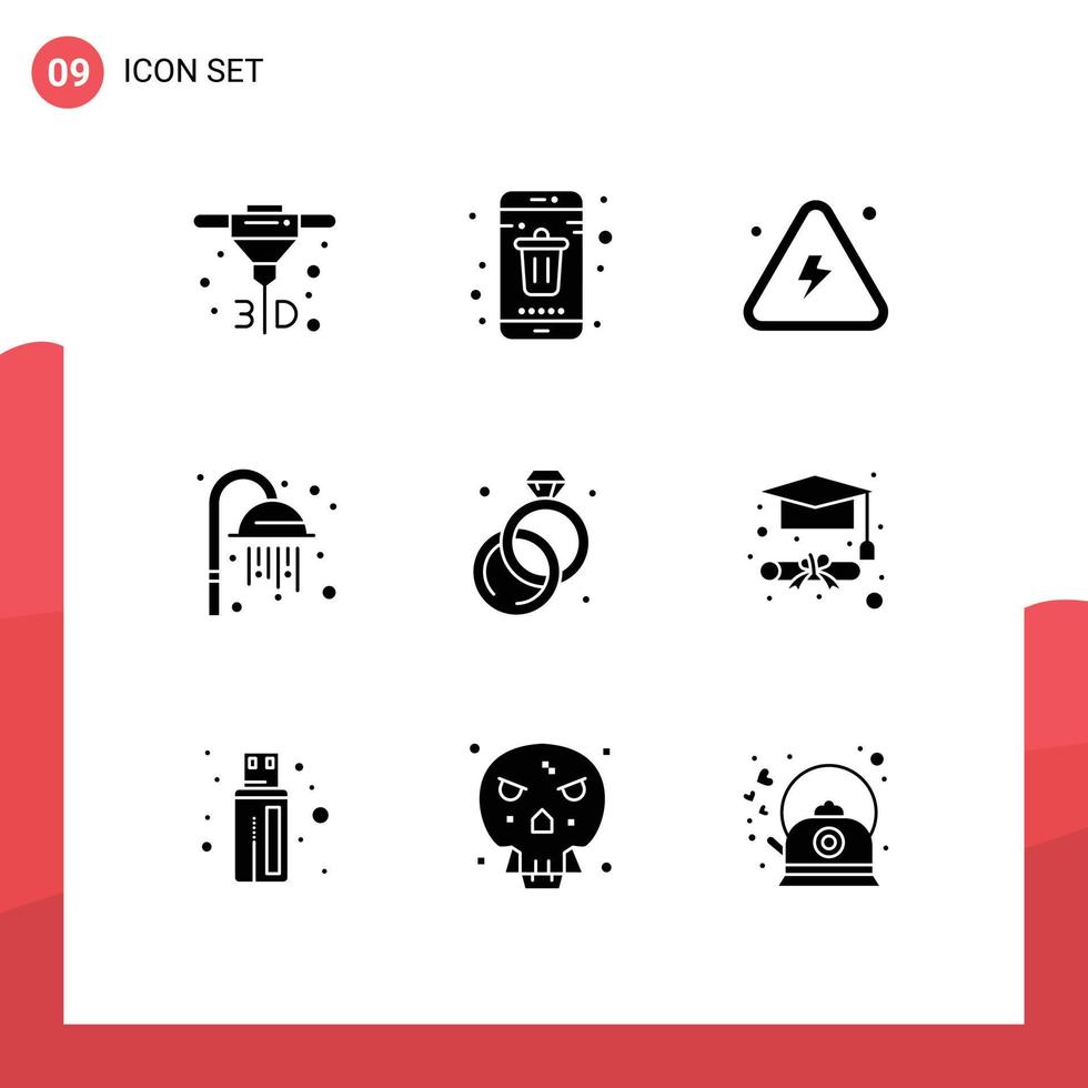Set of 9 Modern UI Icons Symbols Signs for jewelry shower combustible sauna science Editable Vector Design Elements