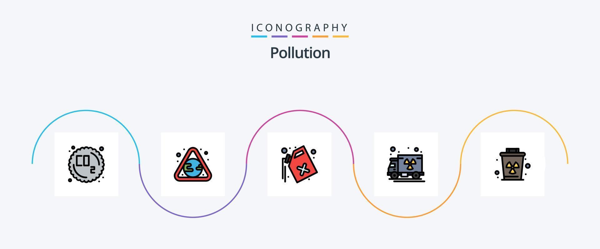 Pollution Line Filled Flat 5 Icon Pack Including trash. garbage. gas. environment. pollution vector