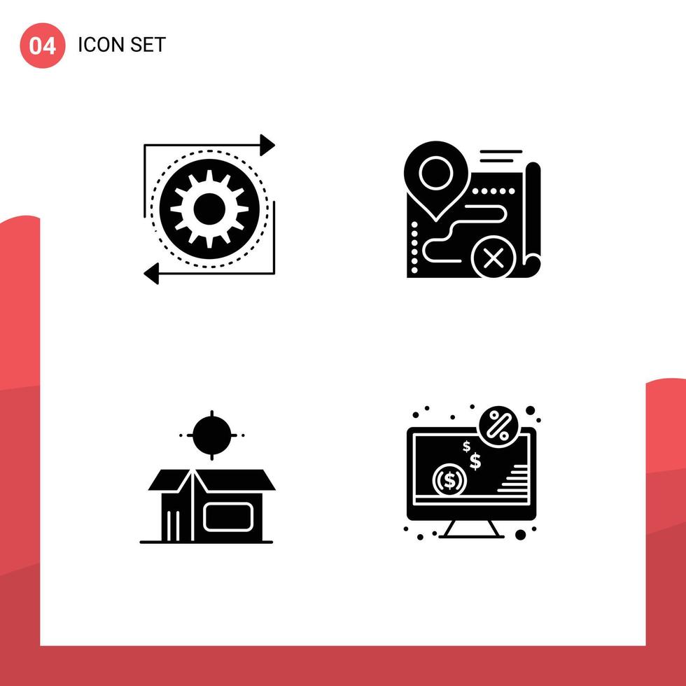 4 Thematic Vector Solid Glyphs and Editable Symbols of business cancel operation route box Editable Vector Design Elements