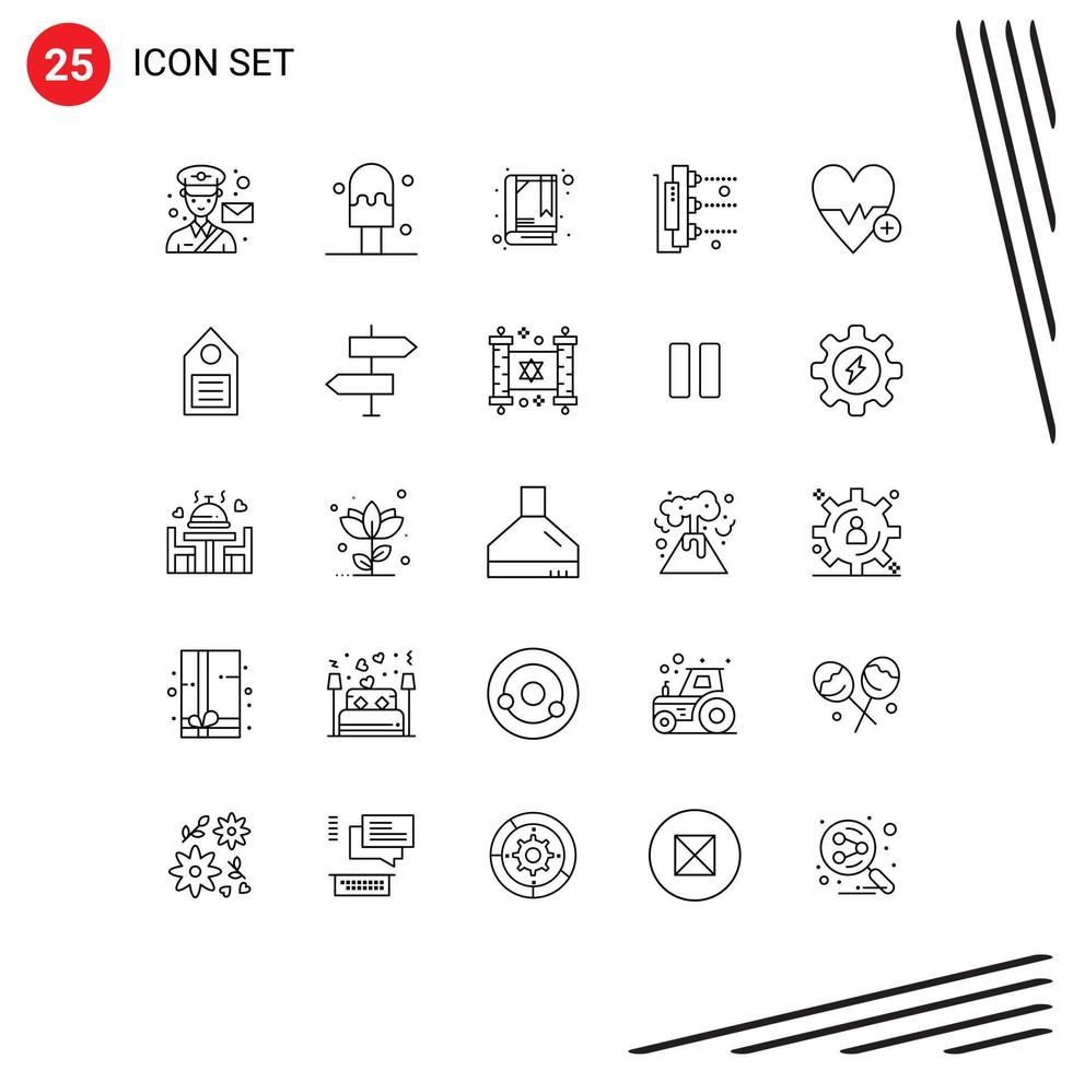 25 Universal Line Signs Symbols of plus heart beat booklet medical machine Editable Vector Design Elements