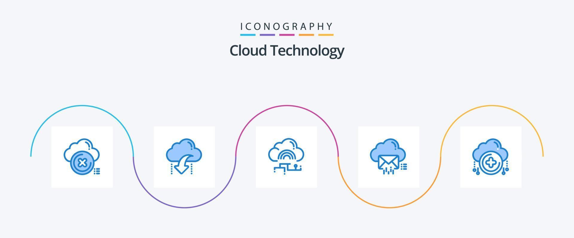 Cloud Technology Blue 5 Icon Pack Including email. cloud. arrow. data. link vector