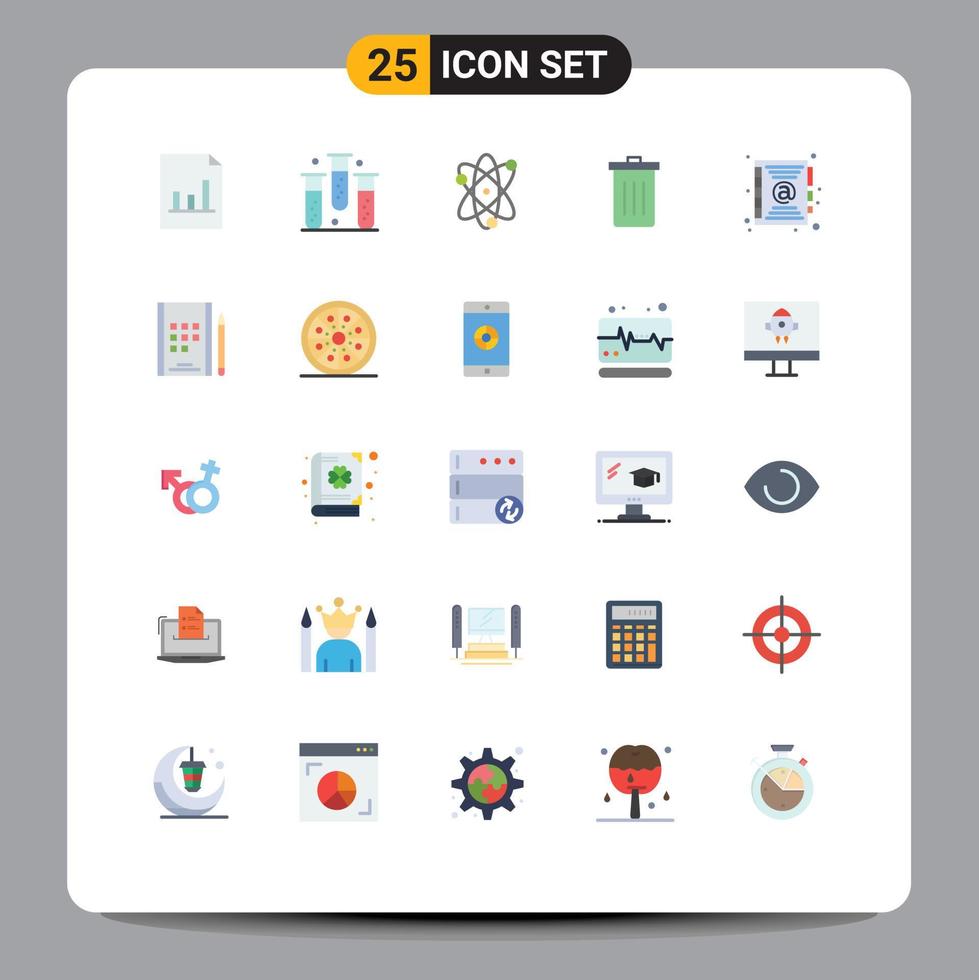 Mobile Interface Flat Color Set of 25 Pictograms of address garbage achievement delete basket Editable Vector Design Elements