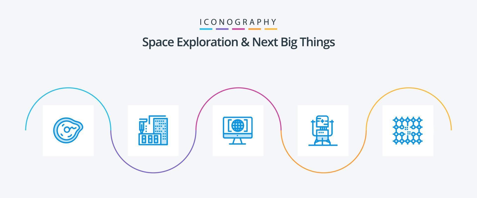 Space Exploration And Next Big Things Blue 5 Icon Pack Including machine. bot. fabrication. biochip. world vector