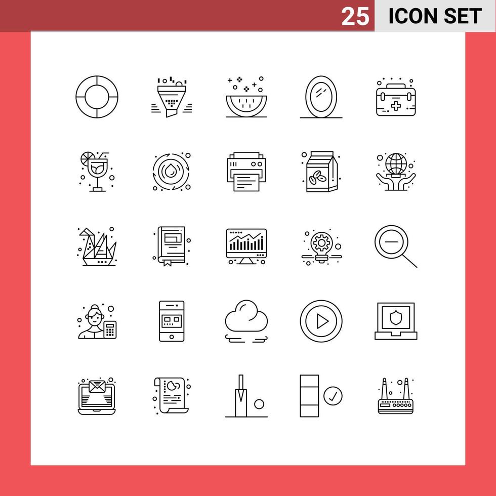 25 Creative Icons Modern Signs and Symbols of case mirror cooking interior slice Editable Vector Design Elements