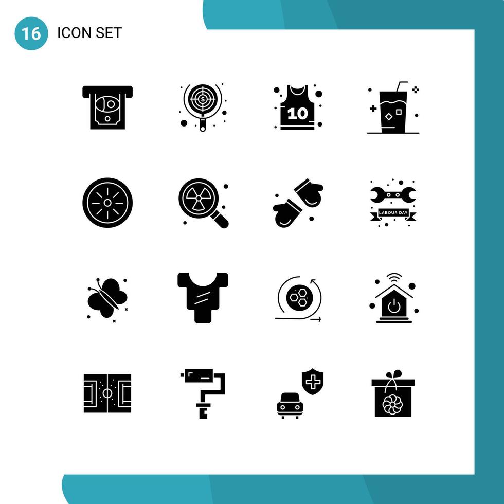 Pictogram Set of 16 Simple Solid Glyphs of fruit summer basketball juice fresh Editable Vector Design Elements