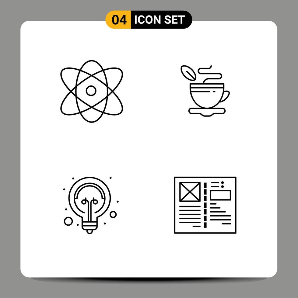 4 User Interface Line Pack of modern Signs and Symbols of atom idea science hot tips Editable Vector Design Elements