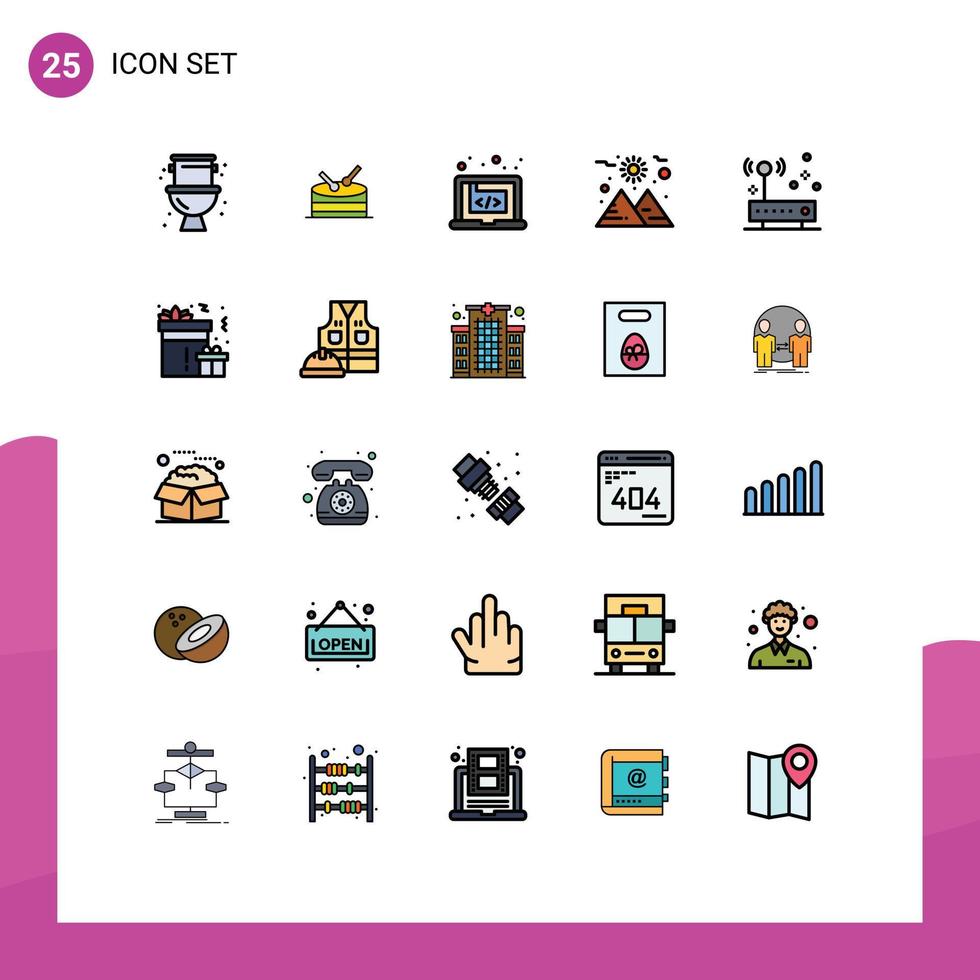 Pack of 25 creative Filled line Flat Colors of network hardware creative connection space Editable Vector Design Elements