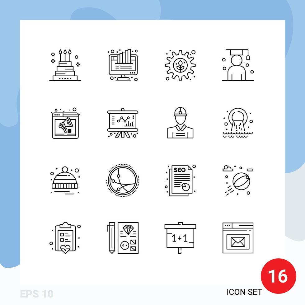 16 Outline concept for Websites Mobile and Apps scholar graduate monitor avatar plant Editable Vector Design Elements
