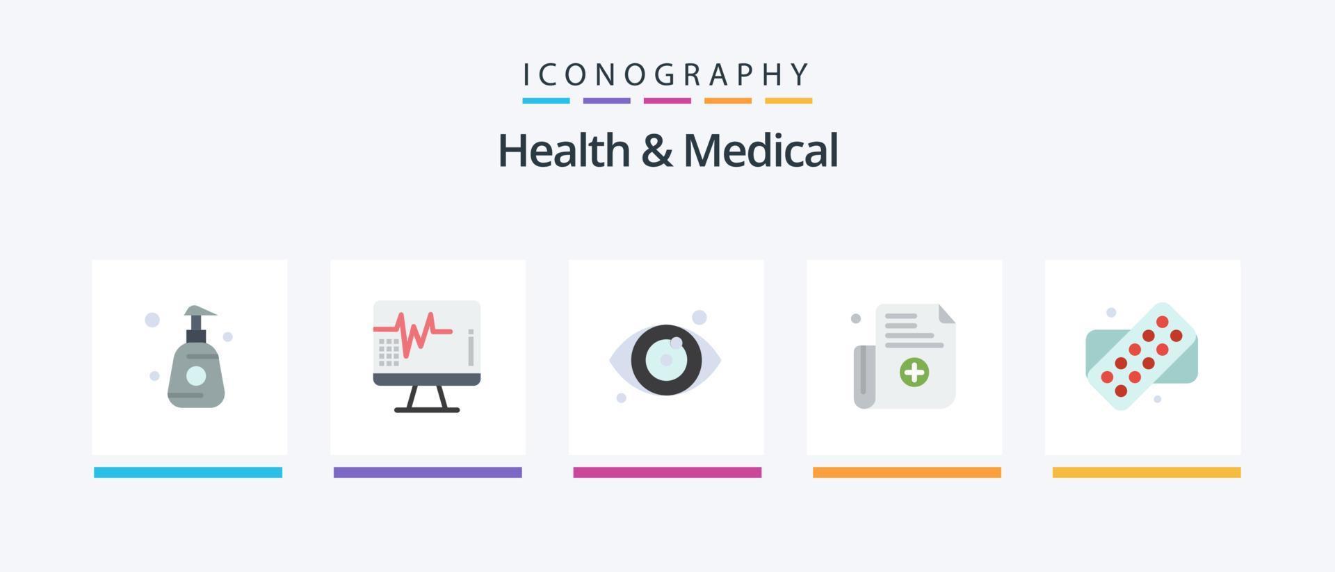 Paquete de 5 iconos planos de salud y medicina que incluye. médico. médico. tableta. médico. diseño de iconos creativos vector