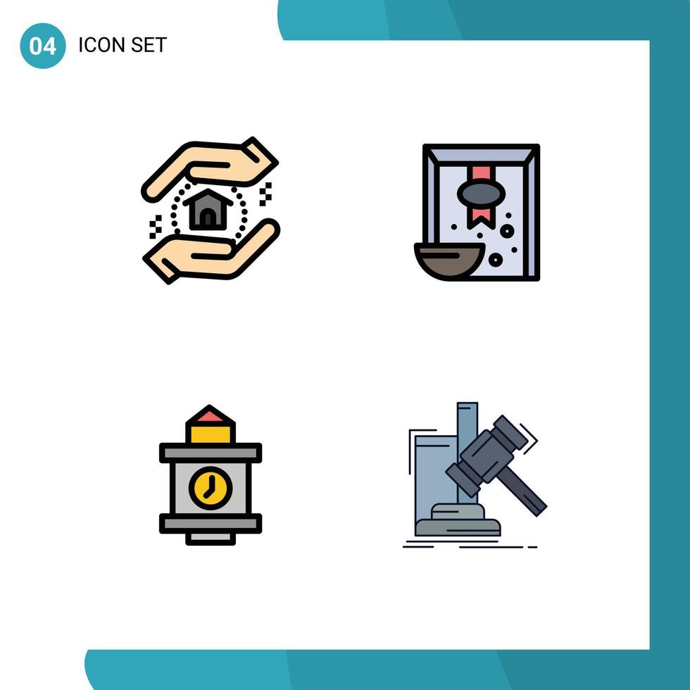 4 Thematic Vector Filledline Flat Colors and Editable Symbols of appraisal station branch rice gavel Editable Vector Design Elements