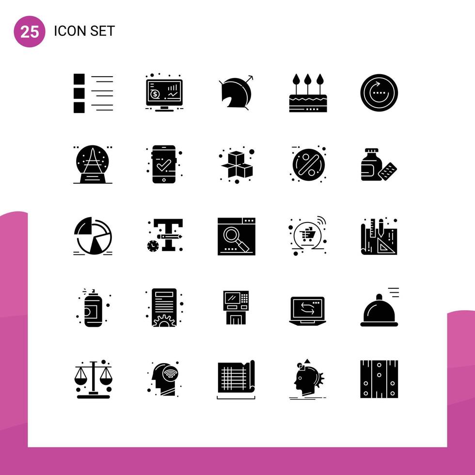Set of 25 Vector Solid Glyphs on Grid for holiday celebration money cake point Editable Vector Design Elements