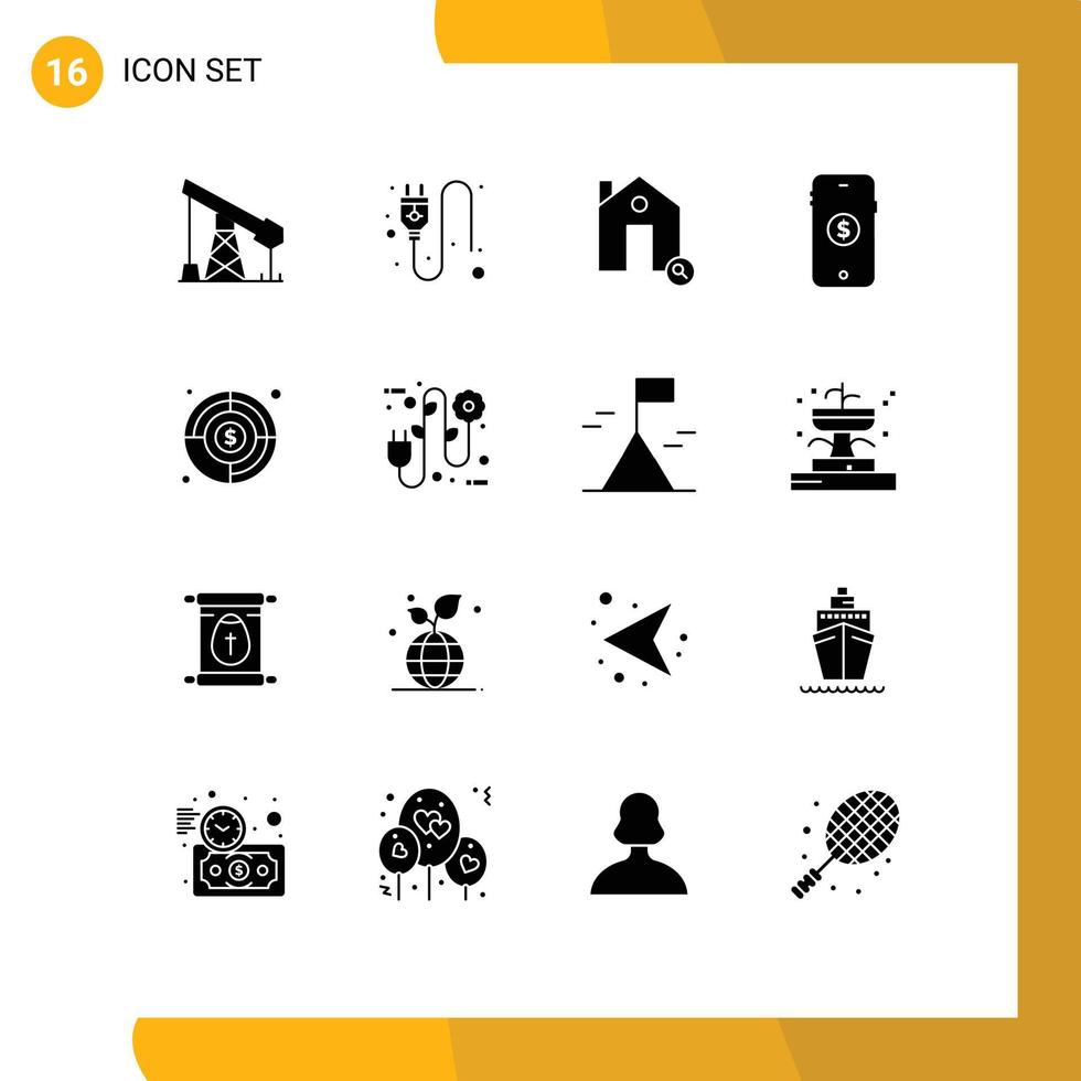 Universal Icon Symbols Group of 16 Modern Solid Glyphs of goal online estate shopping ecommerce Editable Vector Design Elements