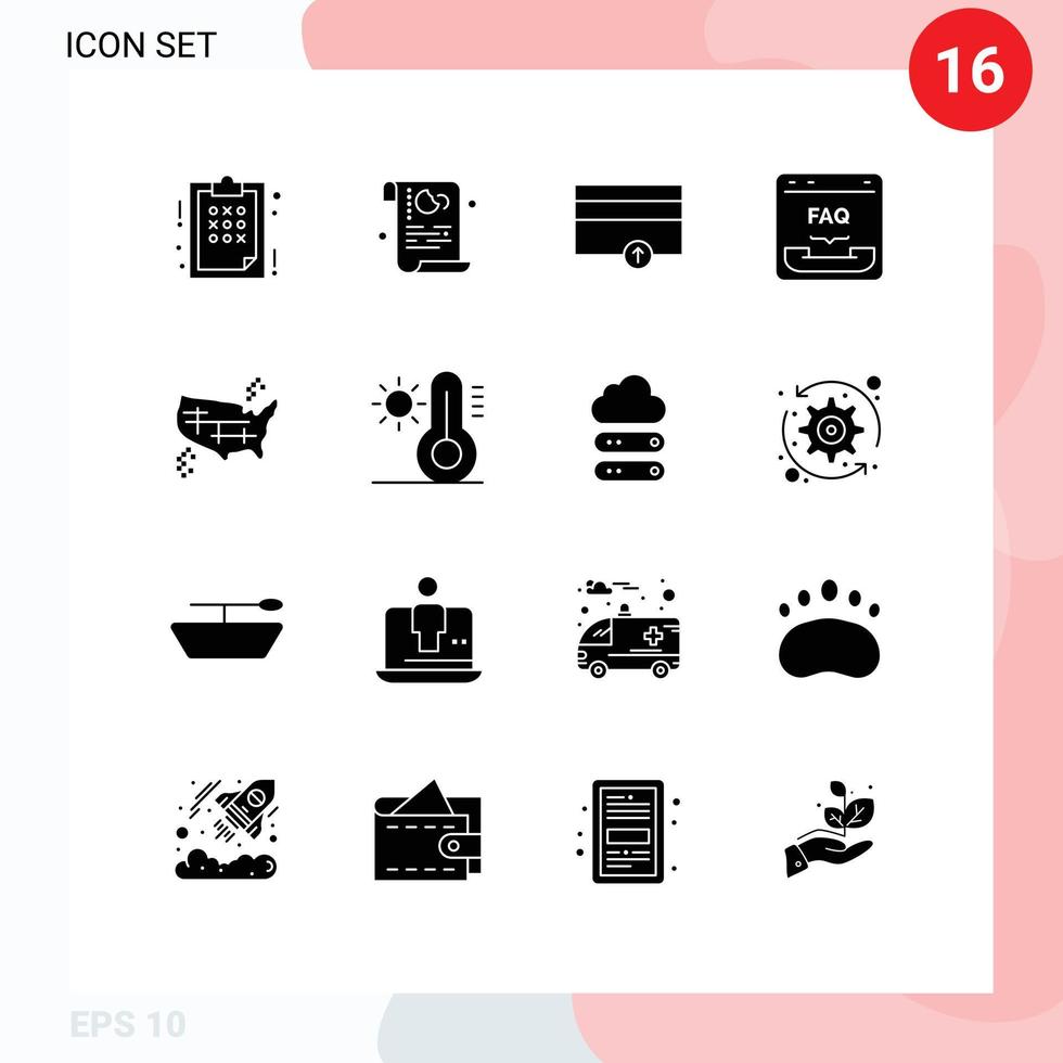Mobile Interface Solid Glyph Set of 16 Pictograms of help contact security communication up Editable Vector Design Elements