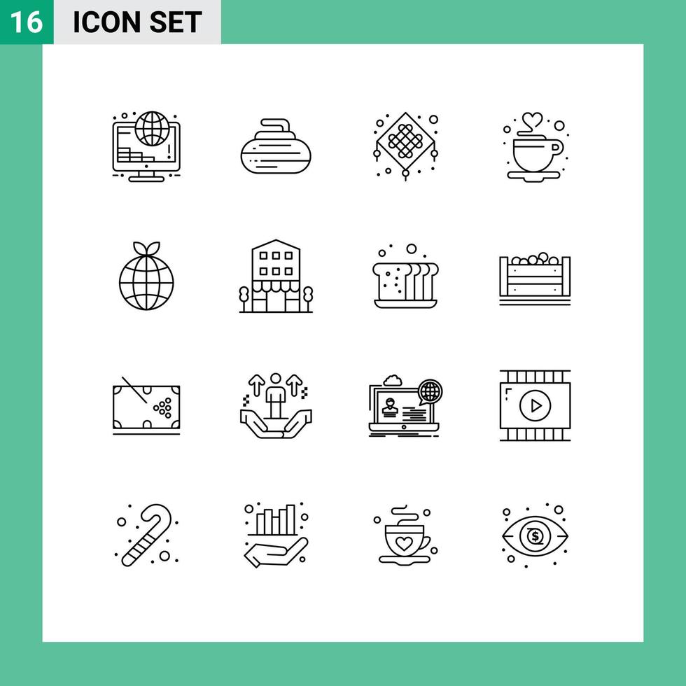 Editable Vector Line Pack of 16 Simple Outlines of ecology tea chinese love coffee Editable Vector Design Elements