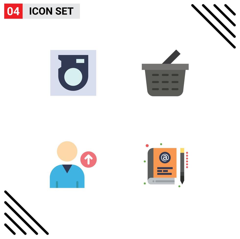 Stock Vector Icon Pack of 4 Line Signs and Symbols for disk book basket avatar e Editable Vector Design Elements